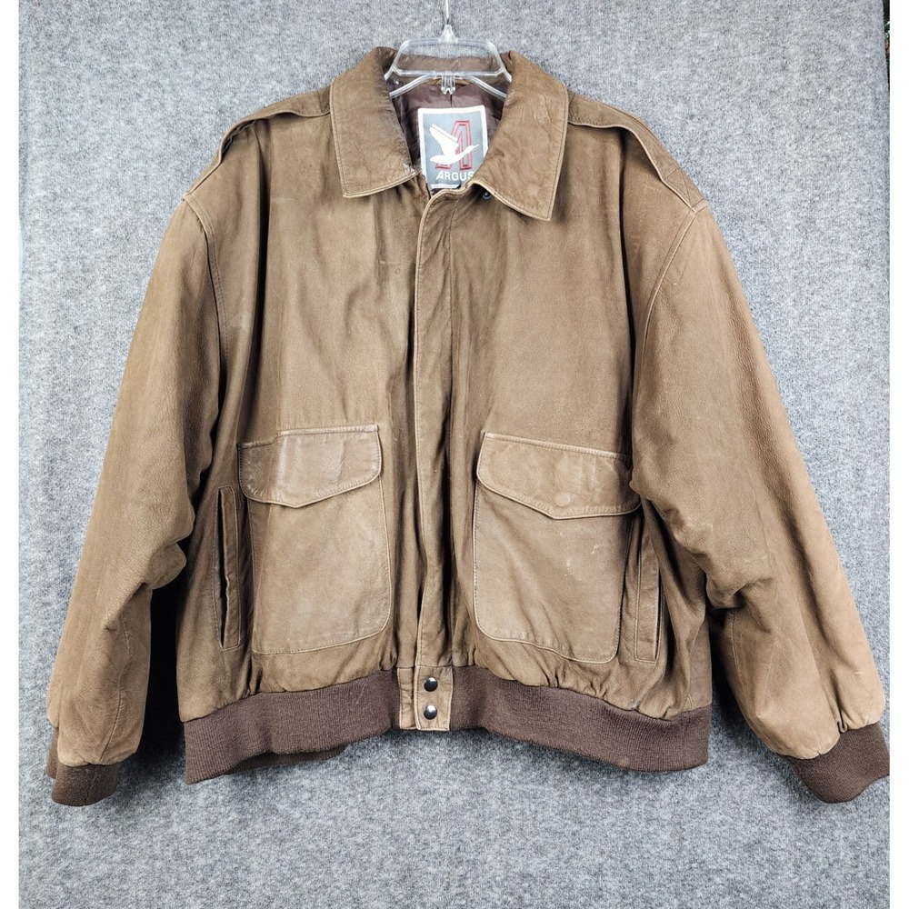 Argus Leather Bomber Jacket‎ Mens 2X Brown Good Park Skin Aviator Flight Coat